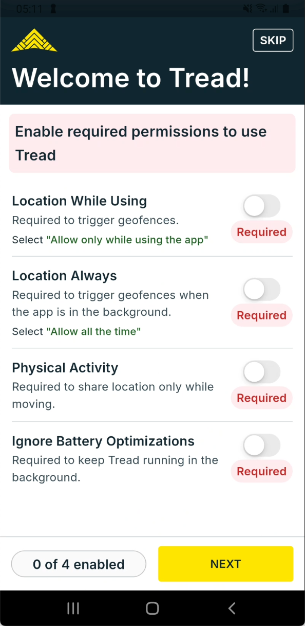 Android: enable permissions