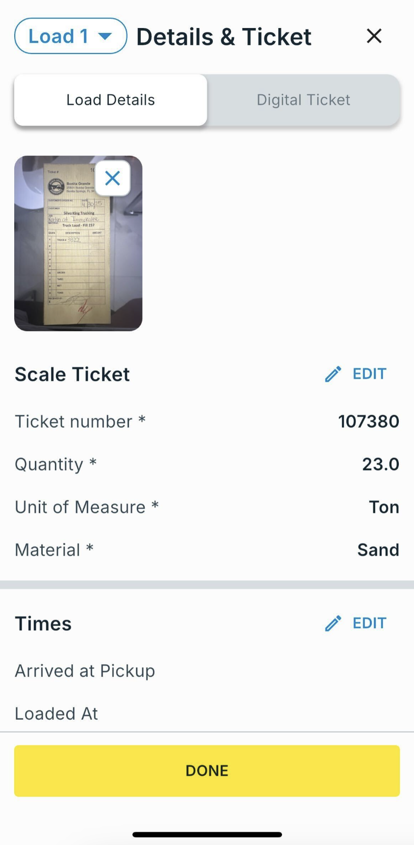Ticket filled and saved
