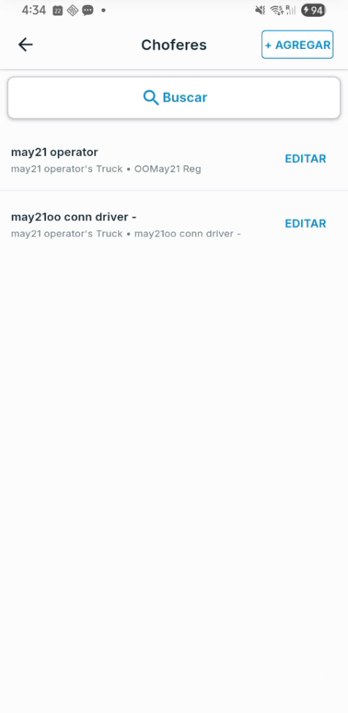 Choferes: + AGREGAR