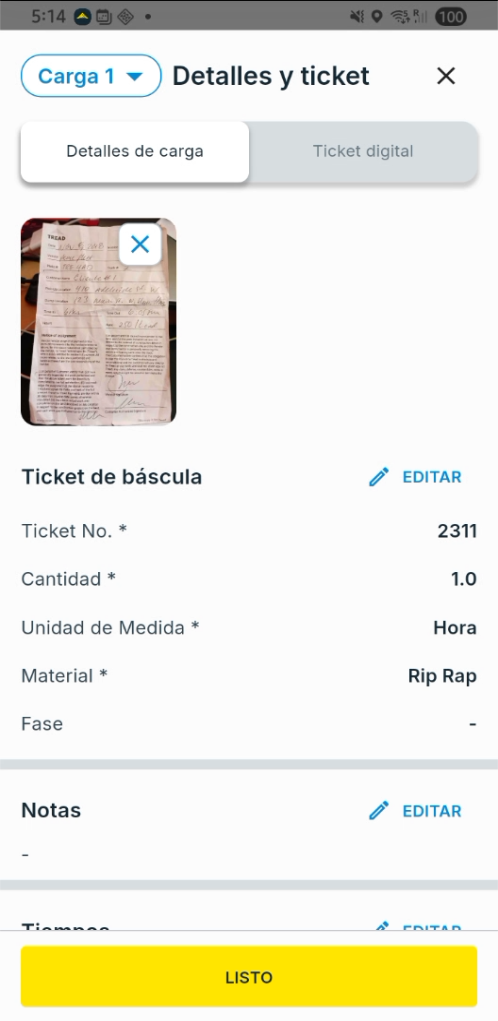 Ticket lleno y guardado