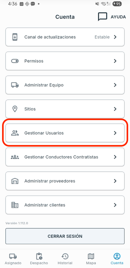 Cuenta: Gestionar Usuarios