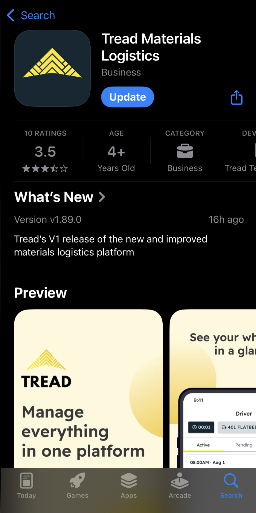 Ficha del App Store: Tread Materials Logistics